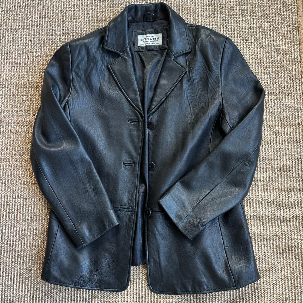 Sonoma Jean Company Genuine Lambskin Leather Blazer-Style Jacket Black Medium